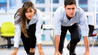Business couple racing